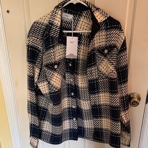 Navy and Cream Plaid Shacket Jacket